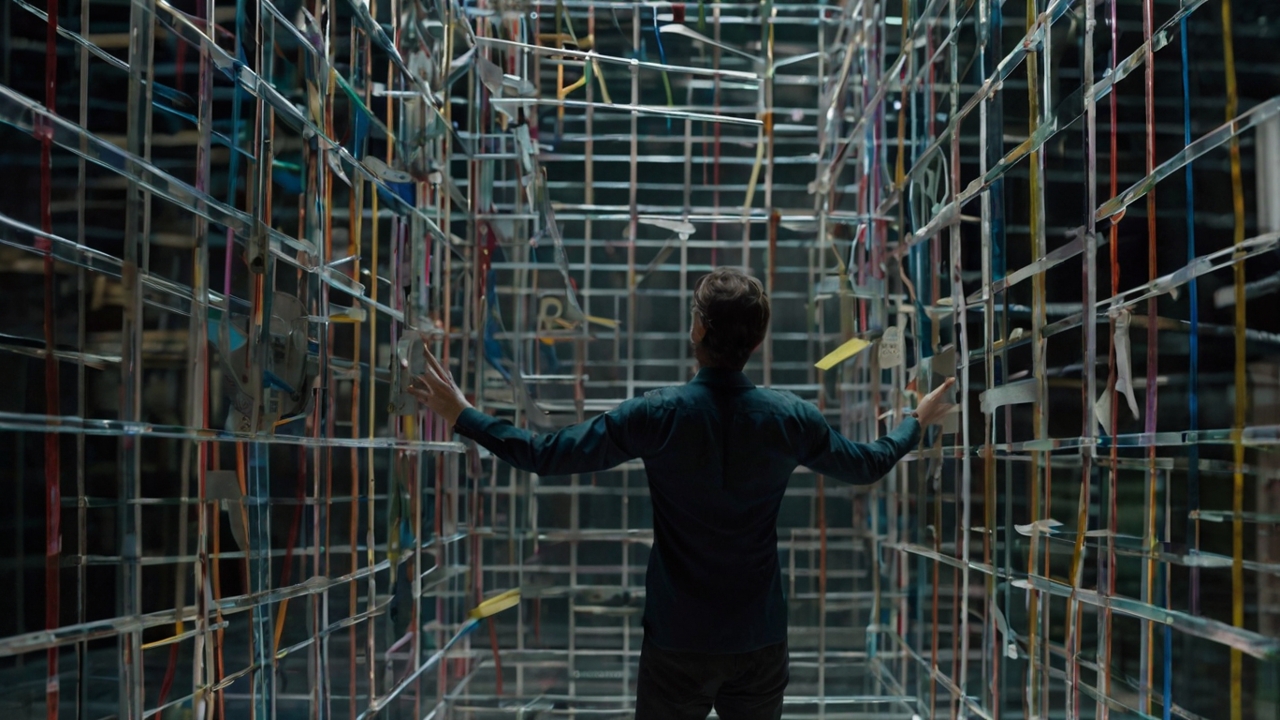 Person in a conceptual prison of unconscious observation
