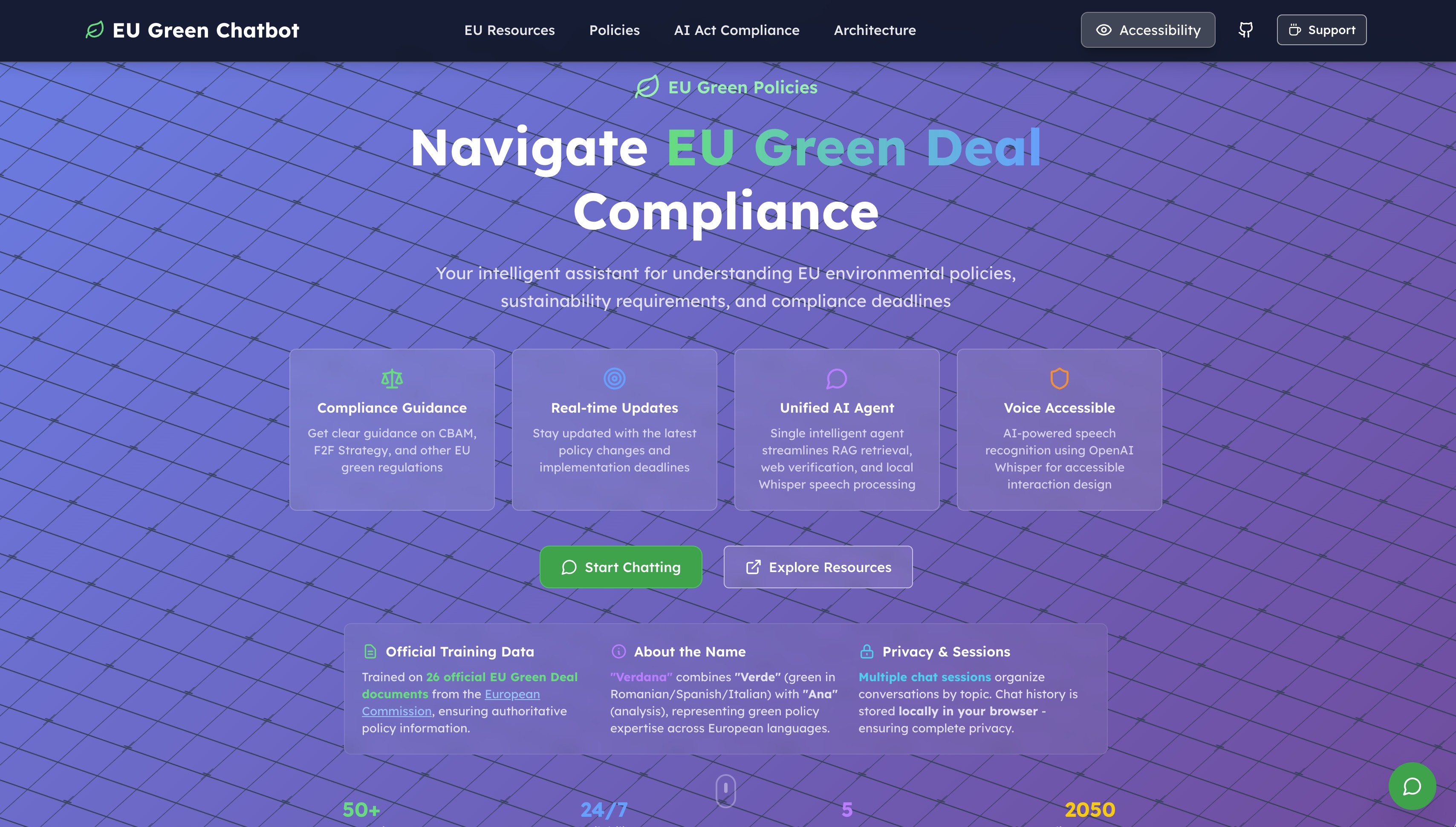 Verdana Eu-Green AI Chatbot project screenshot